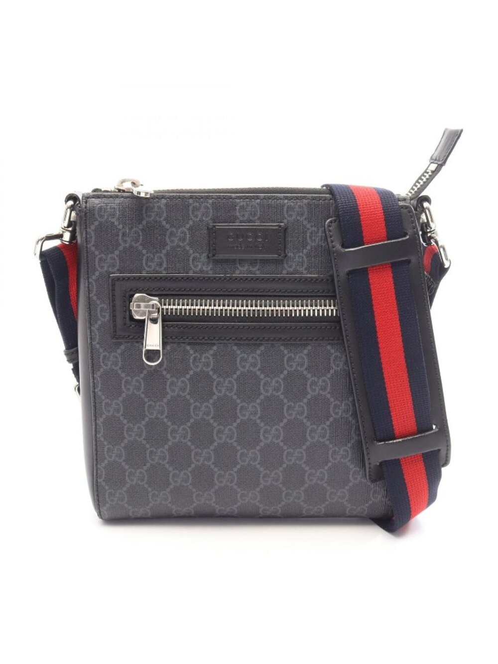 Gucci Shoulder Bag GG Supreme Small Gray Black Navy Leather Sherry Line
